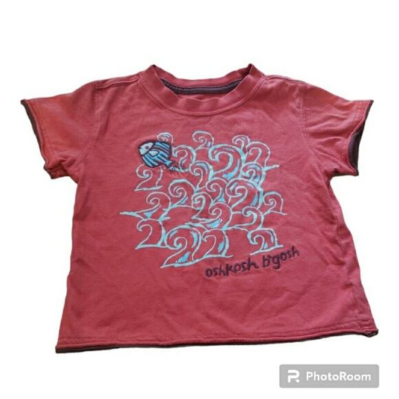 OshKosh Size 2T Red Graphic Fish Short Sleeve 100% Cotton Children's T-Shirt - Picture 1 of 6